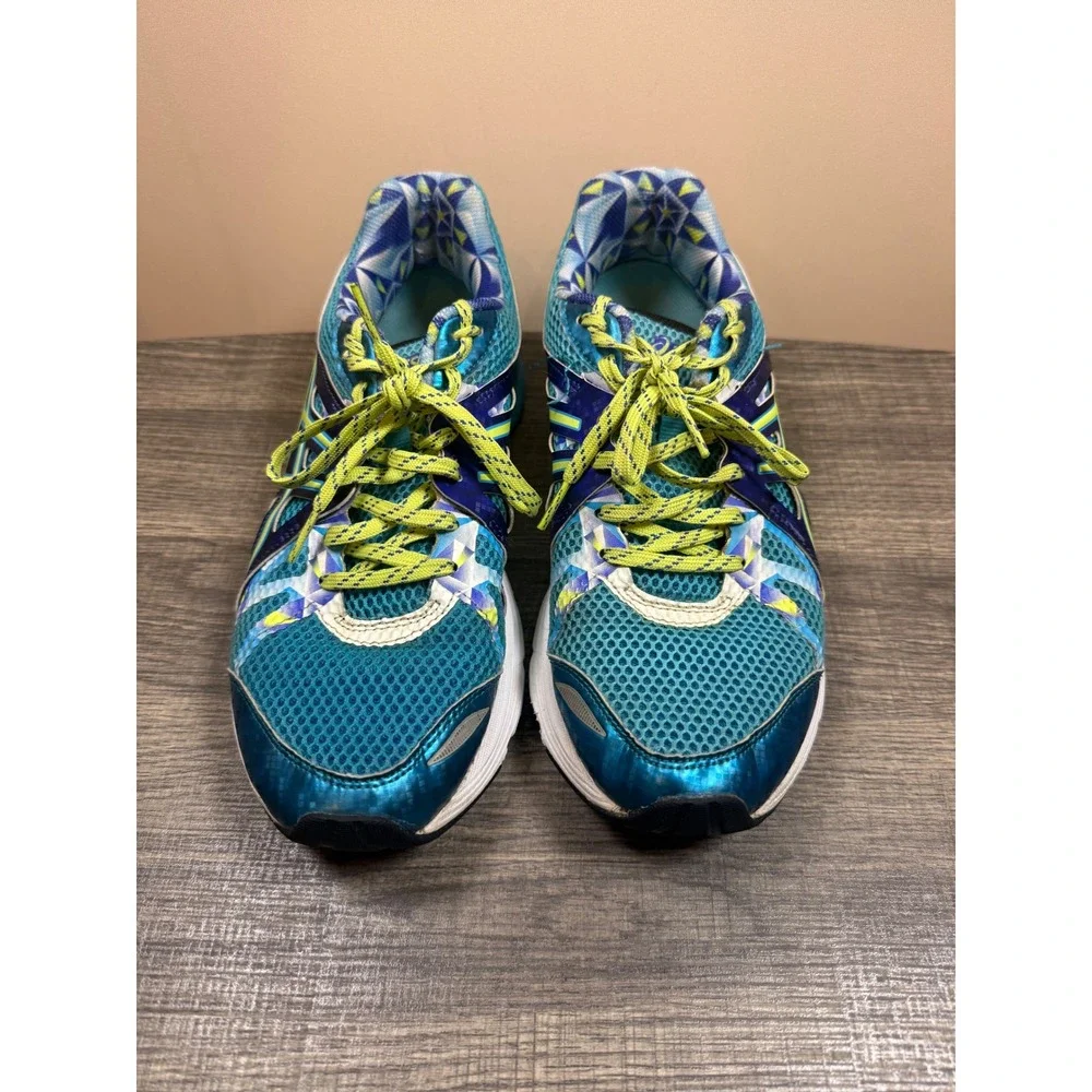 ASICS Gel-Kayano 20 Womens Running Shoes Teal Blue Lime Geometric T3N7N Size 10